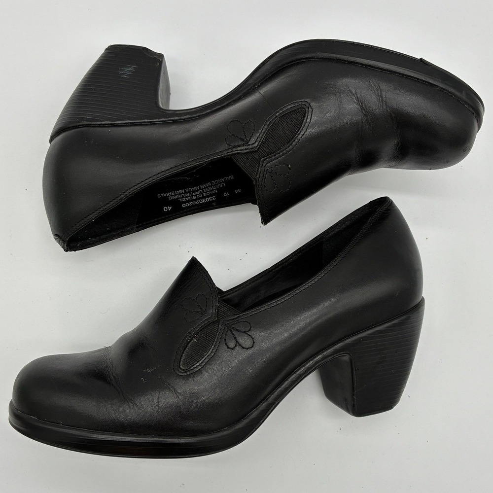 Dansko Black Leather Heeled Loafers Floral Embroidery Block Heel 40 3303020200